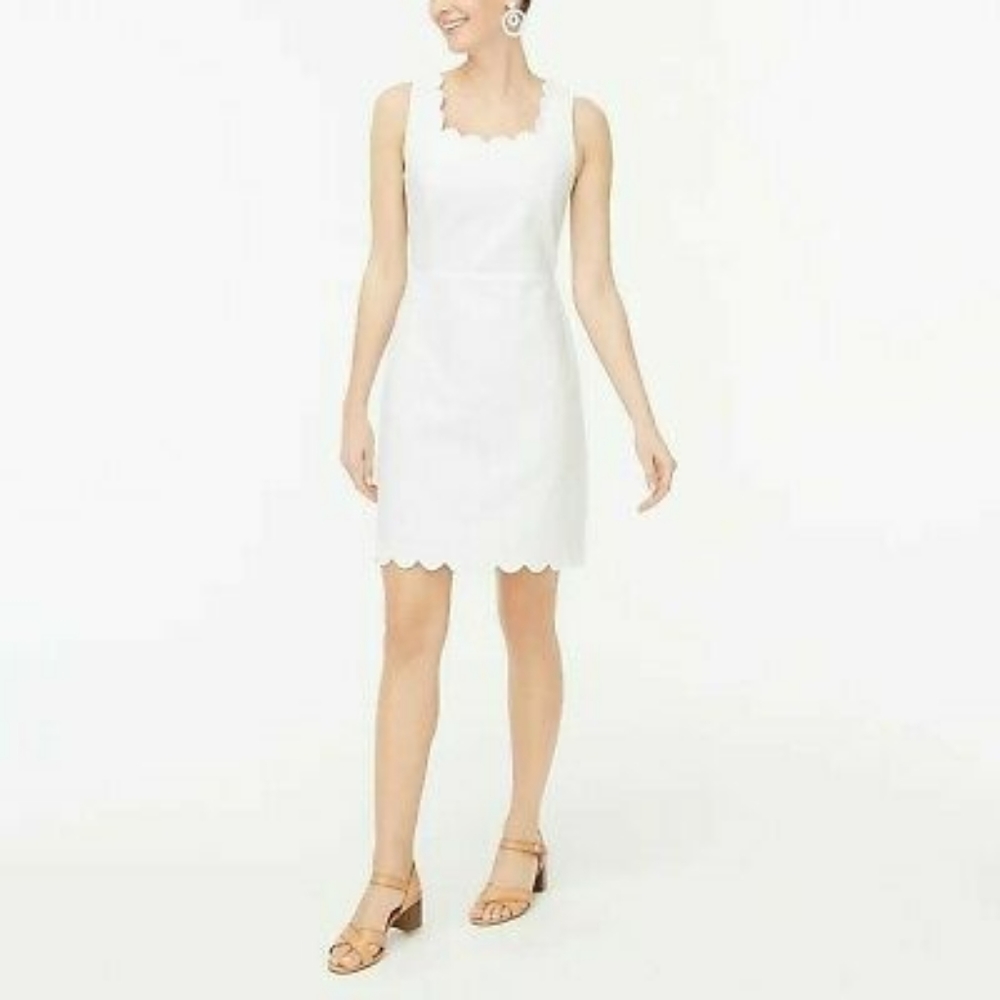 J-Crew White Scalloped Basket Weave Dress …